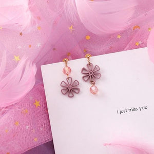 Pink Earrings Korean Flower Sweet Geometric Drops Earring