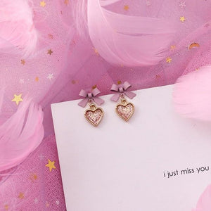 Pink Earrings Korean Flower Sweet Geometric Drops Earring