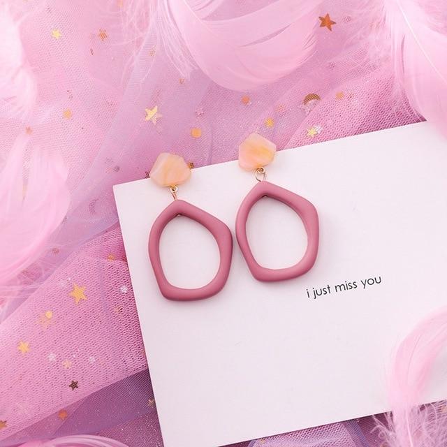 Pink Earrings Korean Flower Sweet Geometric Drops Earring