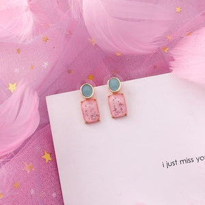 Pink Earrings Korean Flower Sweet Geometric Drops Earring