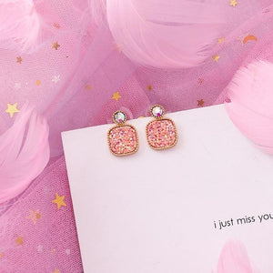 Pink Earrings Korean Flower Sweet Geometric Drops Earring