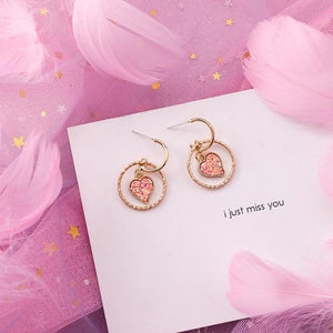 Pink Earrings Korean Flower Sweet Geometric Drops Earring