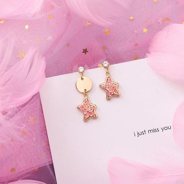 Pink Earrings Korean Flower Sweet Geometric Drops Earring