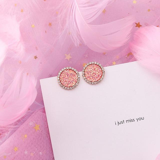 Pink Earrings Korean Flower Sweet Geometric Drops Earring