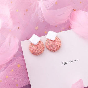 Pink Earrings Korean Flower Sweet Geometric Drops Earring