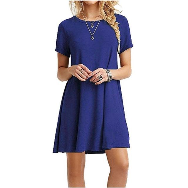 Casual T Shirt Dress Plus Size Women Summer 2019 Autumn Basic Mini Dress Black White Blue Red Pink Beach Sundress 4XL Vestidos