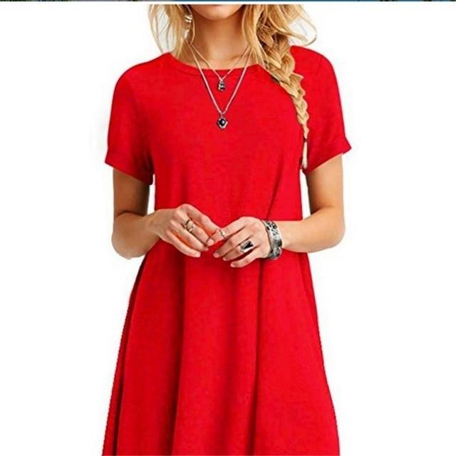 Casual T Shirt Dress Plus Size Women Summer 2019 Autumn Basic Mini Dress Black White Blue Red Pink Beach Sundress 4XL Vestidos