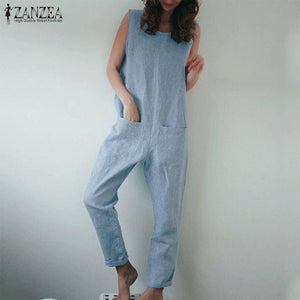 2019 Fashion Rompers Women Jumpsuit ZANZEA Ladies Overalls Vintage Long Dungarees Jumpsuits Cotton Linen Long Pants Playsuit