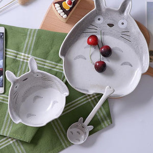 Creative 3D Totoro Pottery Dinner Plate Dish Bowl Spoon Set Ceramics Food Container Crockery Kids Stoneware Dinnerware