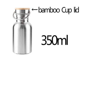 Portable Stainless Steel Water Bottle Bamboo Lid Sports Flasks Leak-proof Travel Cycling Hiking Camping Bottles BPA Free