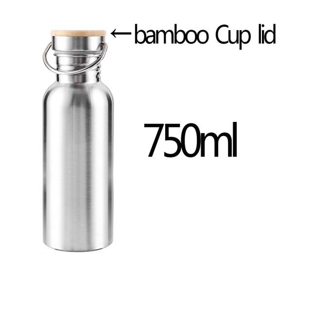 Portable Stainless Steel Water Bottle Bamboo Lid Sports Flasks Leak-proof Travel Cycling Hiking Camping Bottles BPA Free