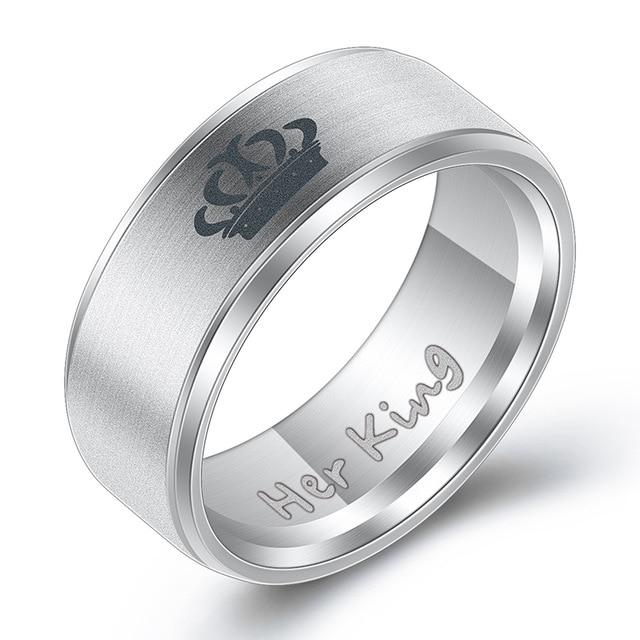 Women His Queen Stainless steel Ring Silver Color Her King Couple Ring