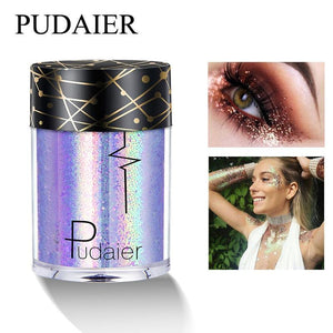 Pudaier Shimmer Holographic Sequins Glitter Tattoo Glitter Eyes Skin Highlighter Festival Pigment for Face Lips Body Glitter