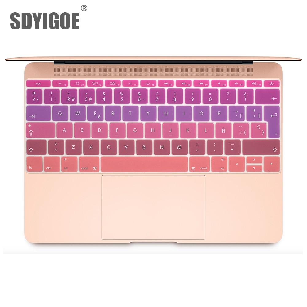 Colorful keyboard film For Mac Book pro 13 Not touch bar 12 Spanish EU Silicone Keyboard Protector Cover Skin Protective Film